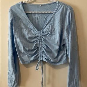 Light Blue Drawstring Cropped Long Sleeve